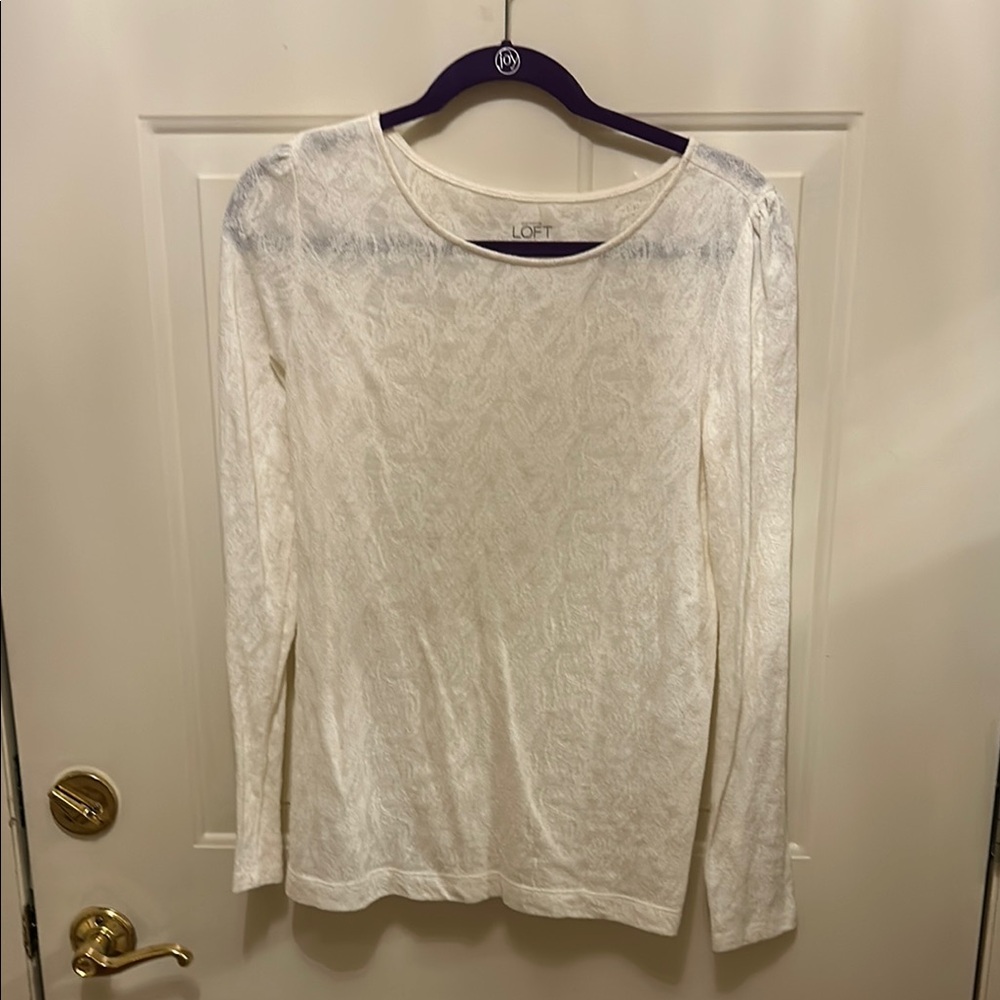 Long Sleeve Sheer Elegant Cream Textured Fabric Size M